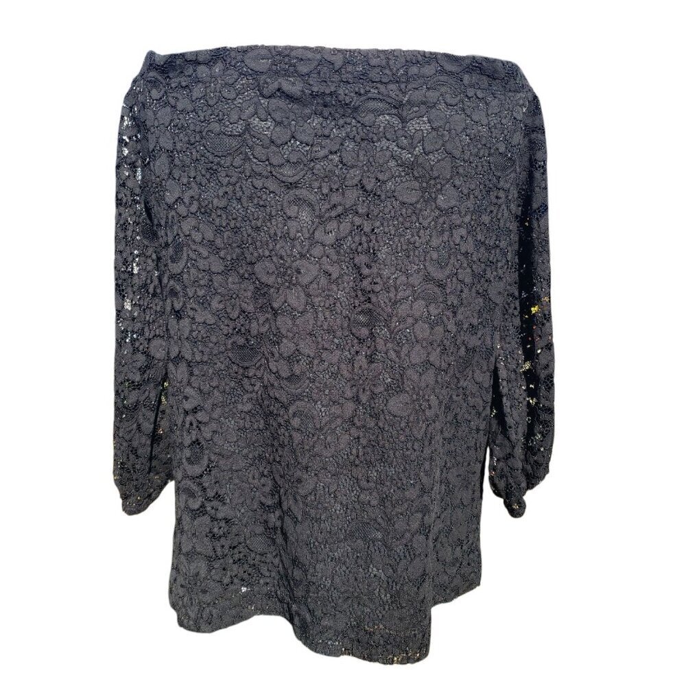 Ann Taylor Womens 3/4 Length Sleeve Black Lace Blouse Medium - Picture 3 of 6